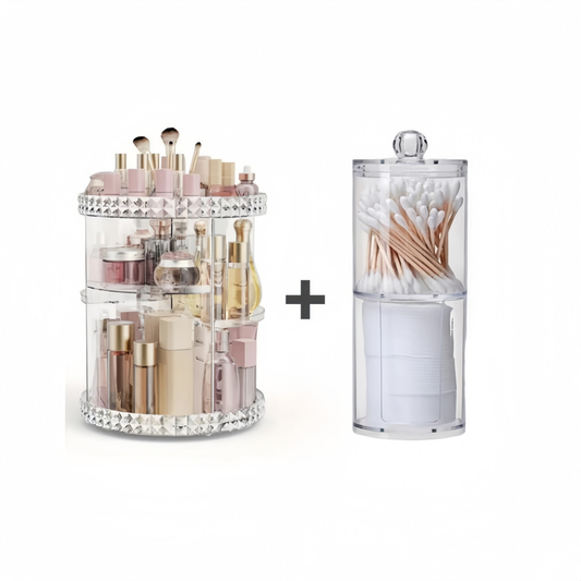 Kit Organizador Cosmético Maquiagem Acrílico Giratório 360º