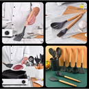 KIT 12 Peças de Utensílios Para Cozinha em Silicone e Bambu