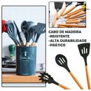 KIT 12 Peças de Utensílios Para Cozinha em Silicone e Bambu