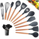 KIT 12 Peças de Utensílios Para Cozinha em Silicone e Bambu