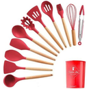 KIT 12 Peças de Utensílios Para Cozinha em Silicone e Bambu
