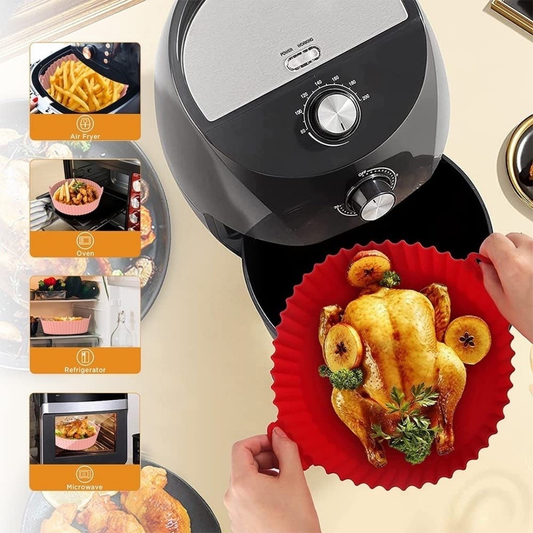 Formas Redonda de Assadeira Para Fritadeira Air Fryer Em Silicone Flexível Lavável