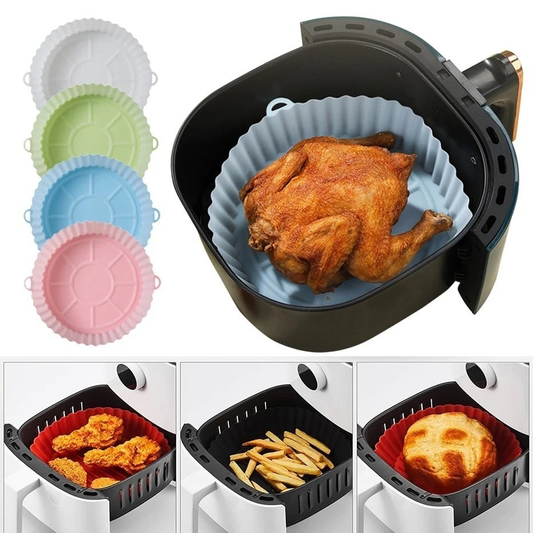 Formas Redonda de Assadeira Para Fritadeira Air Fryer Em Silicone Flexível Lavável